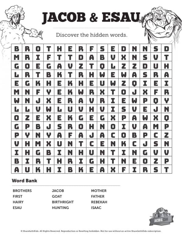 The Story of Jacob and Esau Bible Word Search Puzzles