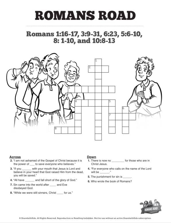 Romans Road Sunday School Crossword Puzzles