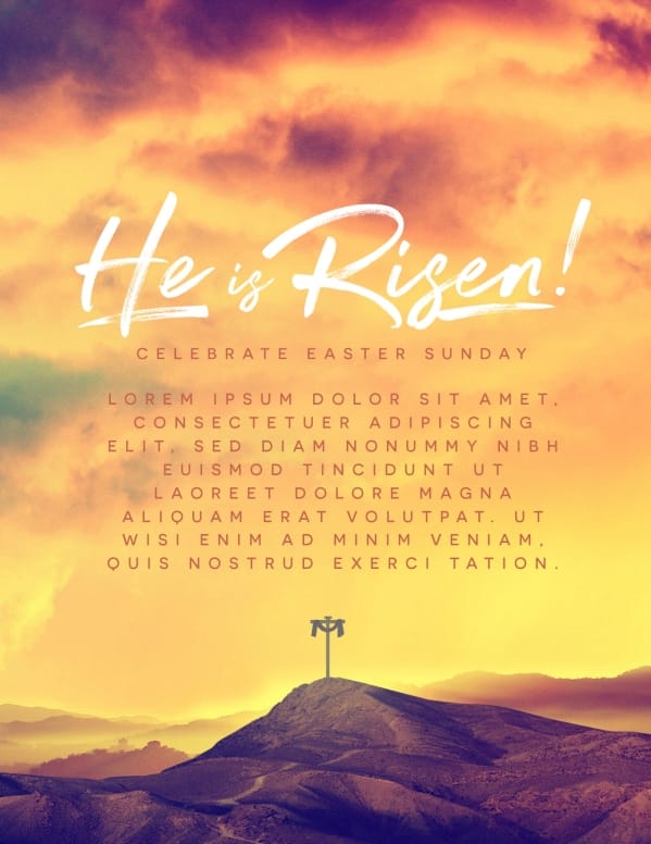 He Is Risen Easter Cross Church Flyer