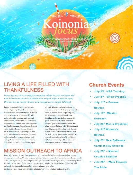 Church Summer Camp Beach Newsletter Template