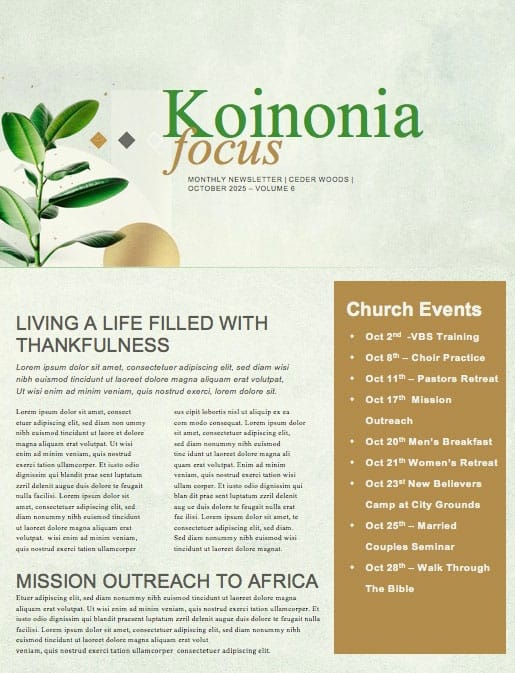 Let's Grow Together Church Newsletter Template