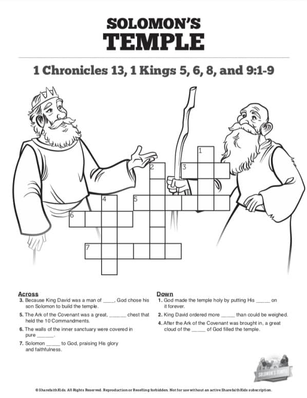 1 Kings 8 Solomon's Temple Sunday School Crossword Puzzles