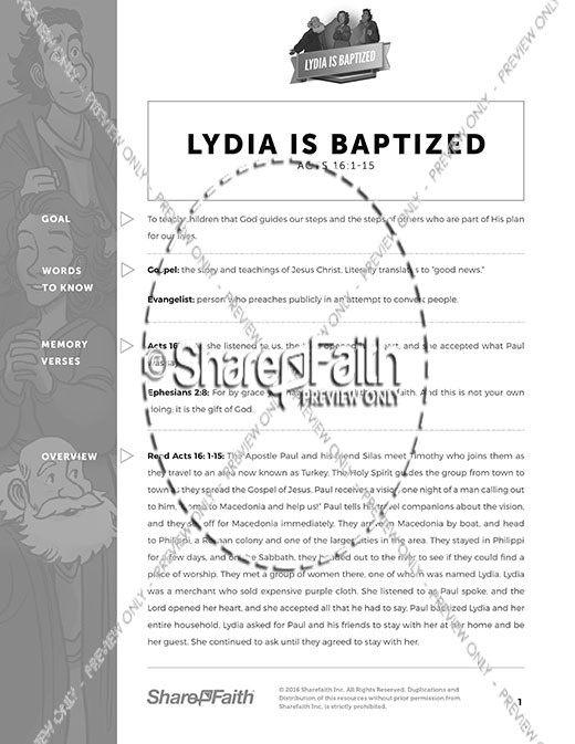 Acts 16 Lydia is Baptized Curriculum