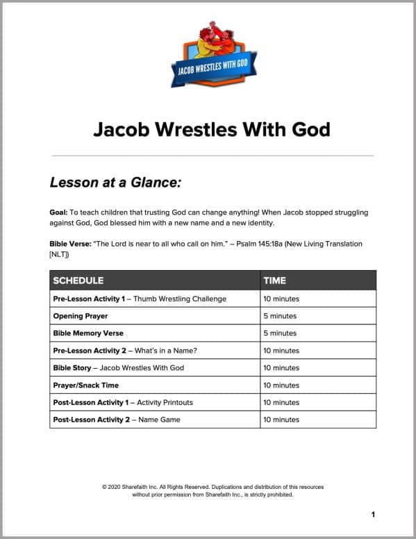 Genesis 32 Jacob Wrestles with God Preschool Curriculum