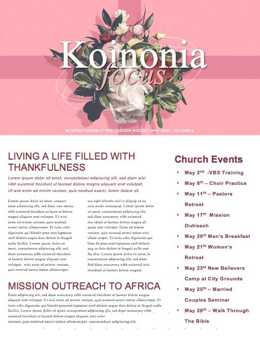 Mother's Day Pink Church Newsletter