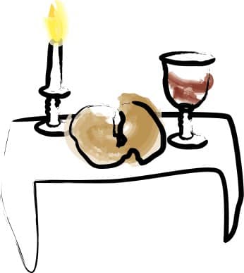 Watercolor Candle with Bread and Wine