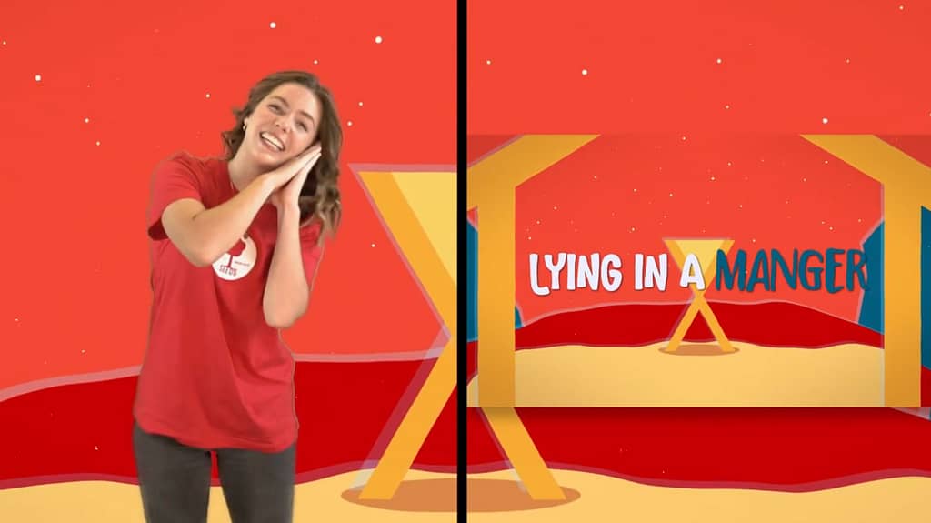 Lying in a Manger Split Screen with Hand Motions Christmas Worship Video For Kids