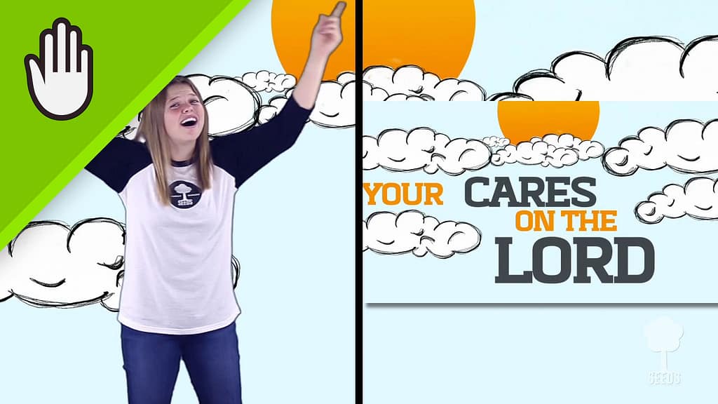 Cast Your Cares Kids Worship Video for Kids Hand Motions Split Screen