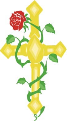 Gold Cross with Red Rose Vine