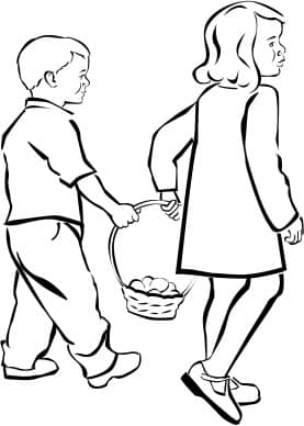 Kids Holding Easter Basket in Black and White