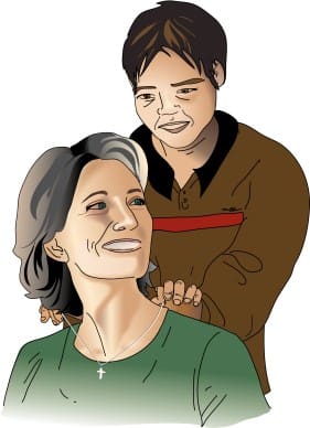 Son Putting Necklace on Mother