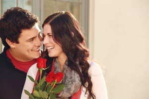 Valentines Day Couple Red Roses Christian Stock Photo