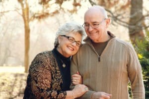 Elderly Couple Embraces Walk Christian Stock Photo