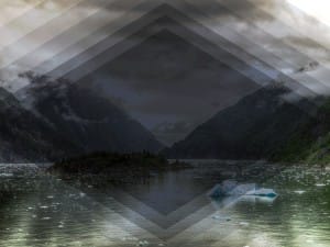 Darkened River and Mountains Landscape Church Background