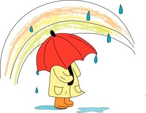 Child with Umbrella Under a Rainbow