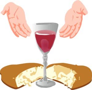 Hands Open Toward Communion Elements