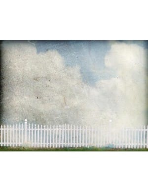 Sky with Clouds and White Picket Fence