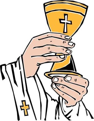 Cross Chalice Lifted By Priest