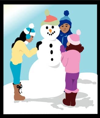 Three Kids Building a Snowman
