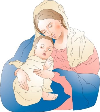 Baby Jesus Sleeps Peacefully in the Embrace of Mary