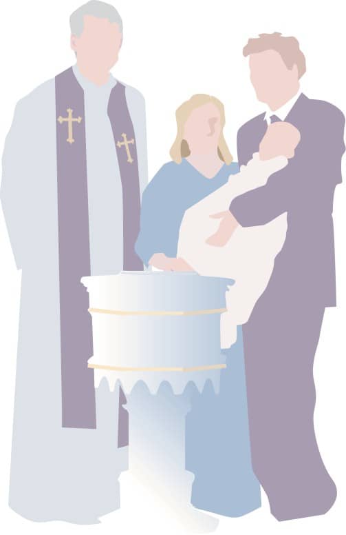 Simple Baby baptism altar and priest