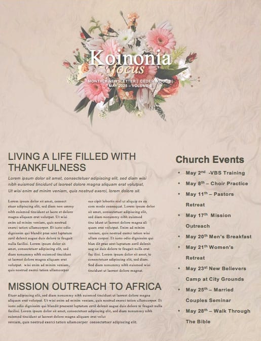 Mother's Day Flowers Church Newsletter