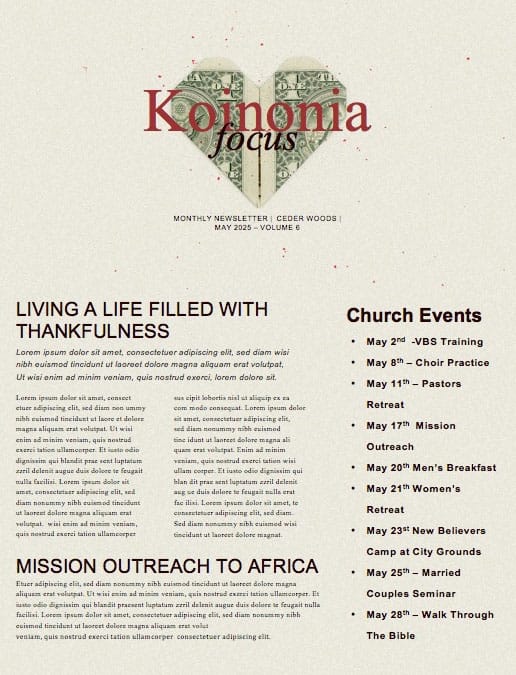 Love And Money Church Newsletter