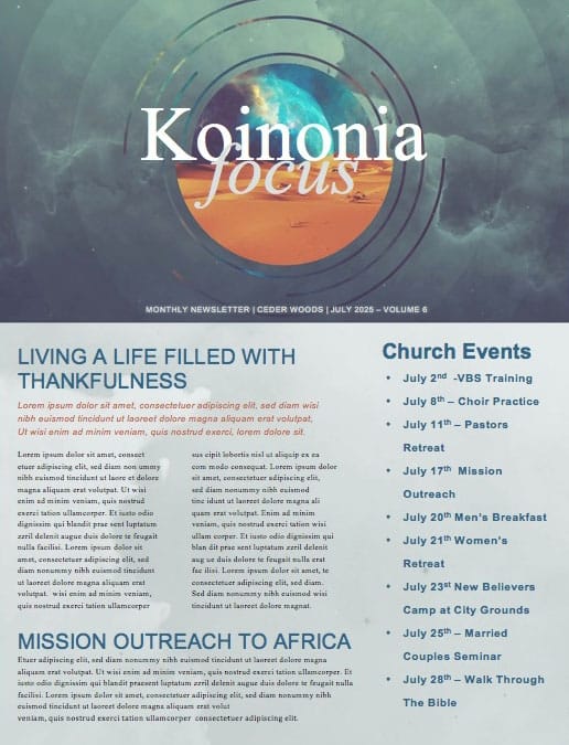 Genesis In The Beginning Church Newsletter Template