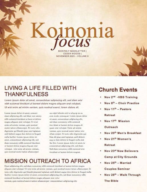 Grateful Thanksgiving Church Newsletter
