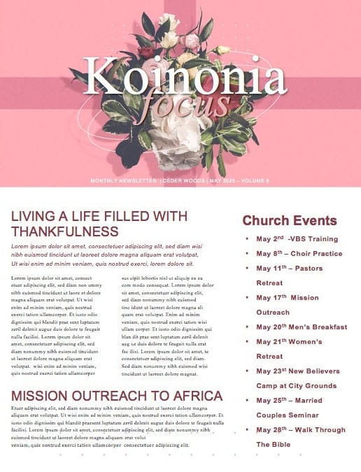 Mother's Day Pink Church Newsletter
