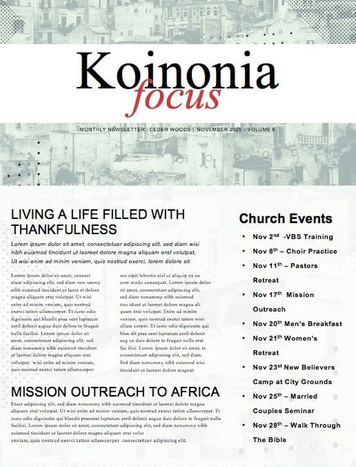 Mission Minded Church Newsletter