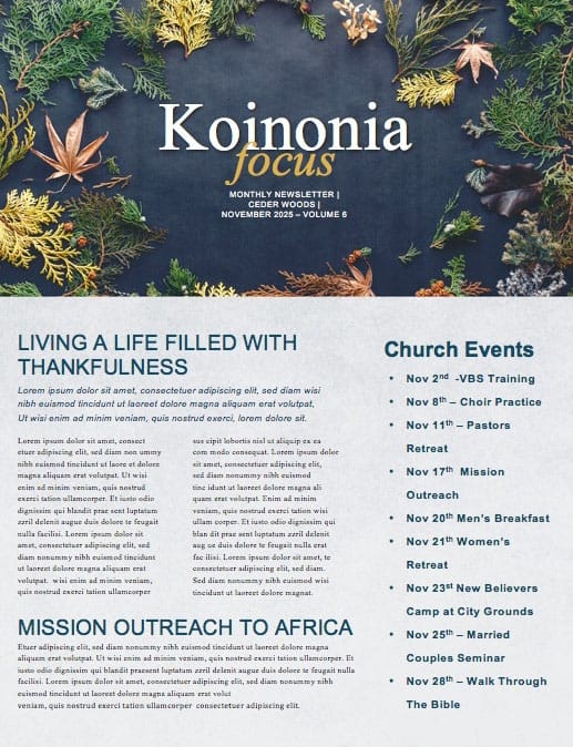 Celebrate Thanksgiving Together Church Newsletter