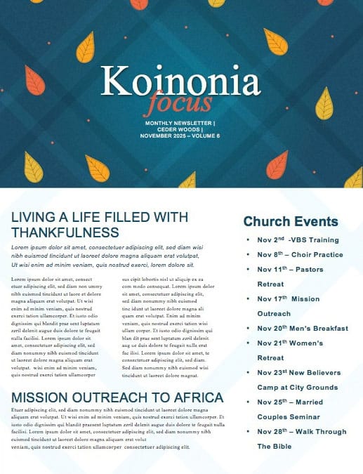 Celebrating Our Blessings Thanksgiving Church Newsletter