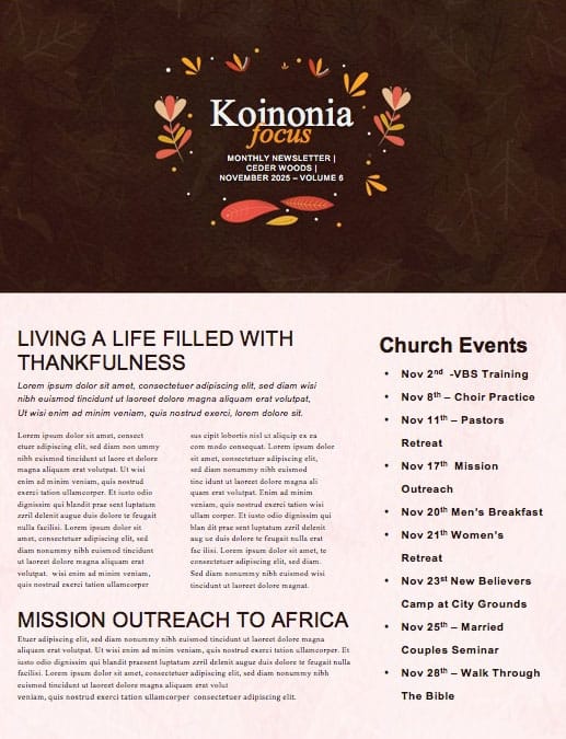 Happy Thanksgiving Brown Church Newsletter