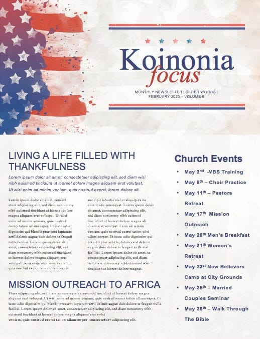 Memorial Day Flag Church Newsletter