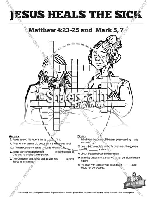Jesus Heals The Sick Sunday School Crossword Puzzles