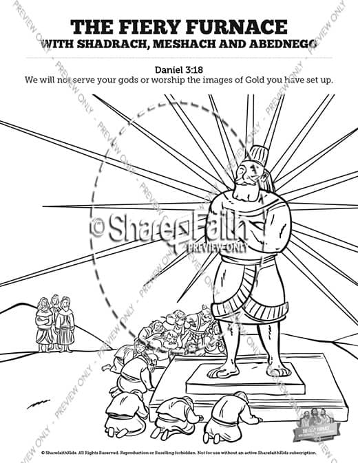 The Fiery Furnace with Shadrach, Meshach and Abednego Sunday School Coloring Pages