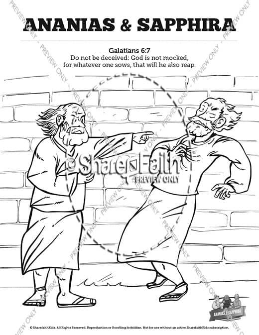 Acts 5 Ananias and Sapphira Sunday School Coloring Pages