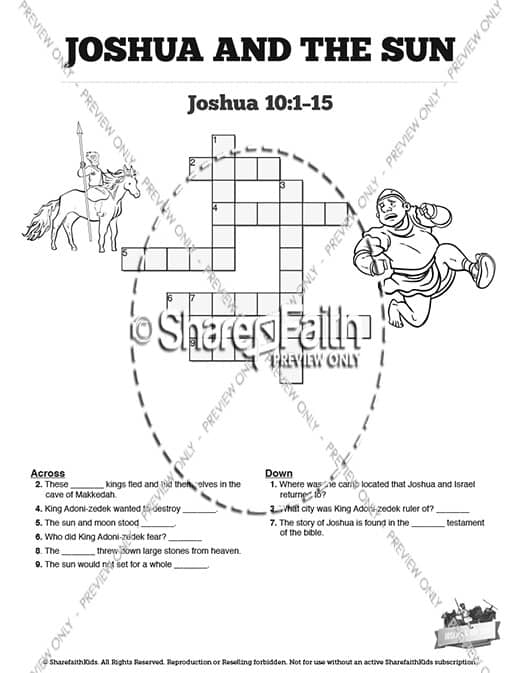 Joshua 10 Sun Stand Still Sunday School Crossword Puzzles