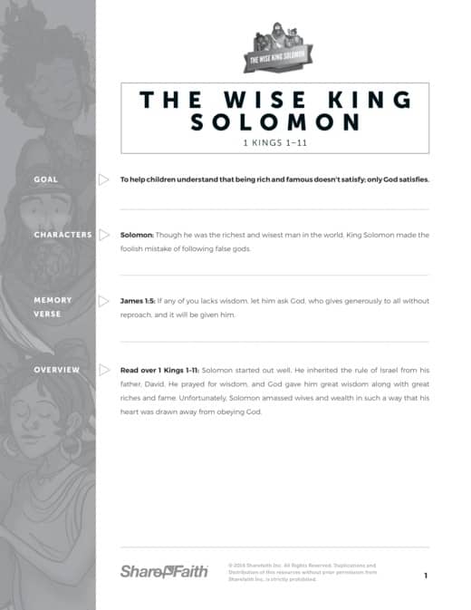 1 Kings Wisdom of Solomon Sunday School Curriculum