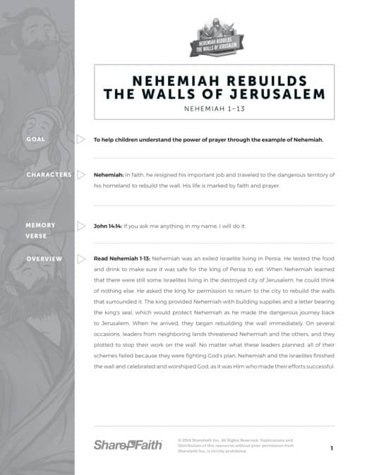 Book of Nehemiah Sunday School Curriculum