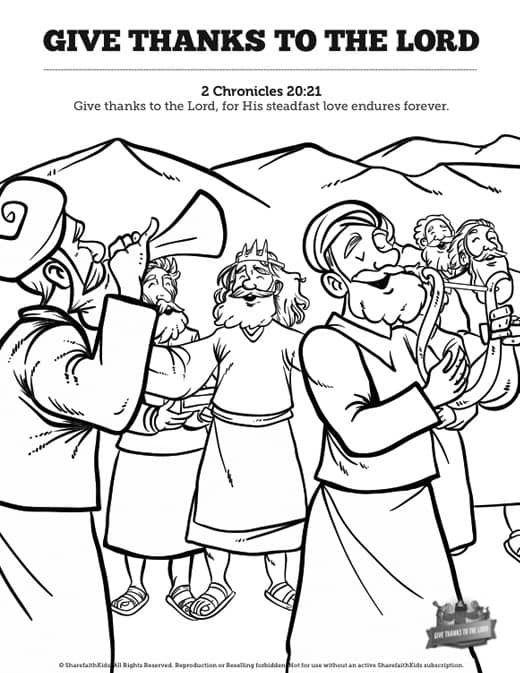 2 Chronicles 20 Give Thanks to the Lord Sunday School Coloring Pages