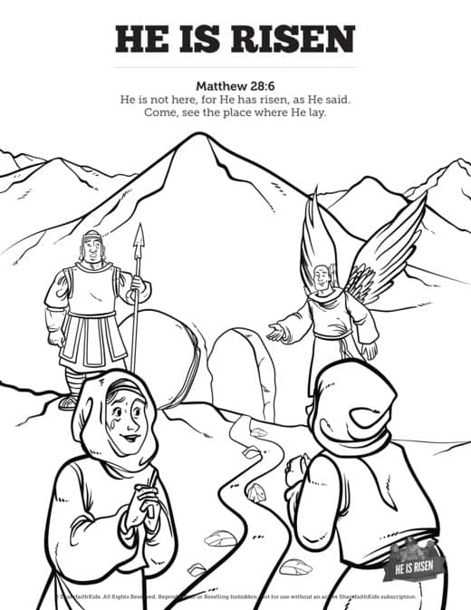 Matthew 28 He Is Risen Easter Sunday School Coloring Pages