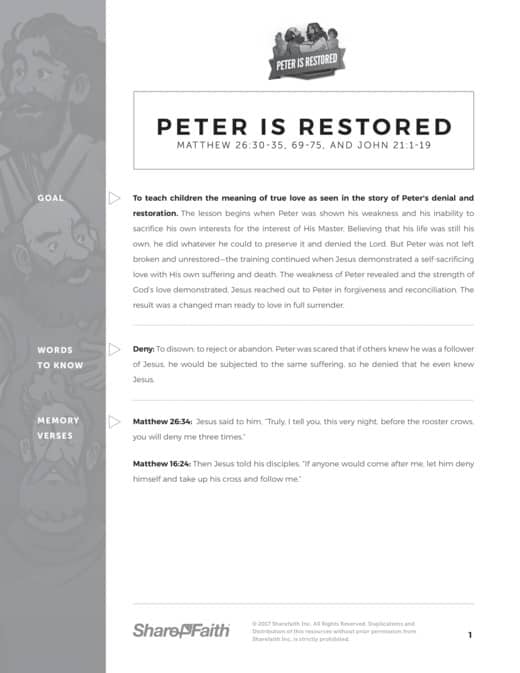John 21 Peter Is Restored Curriculum