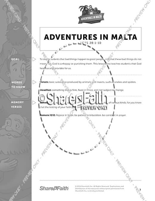 Acts 28 Adventures in Malta Curriculum