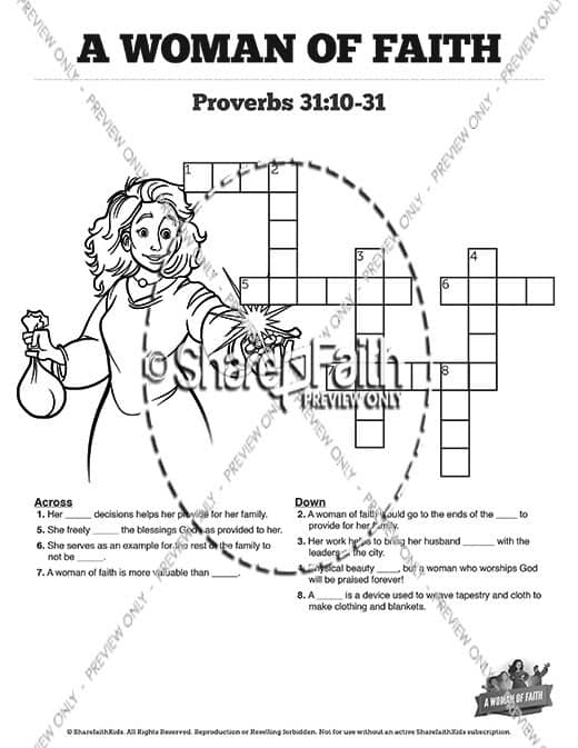 Proverbs 31 A Woman of Faith Sunday School Crossword Puzzles