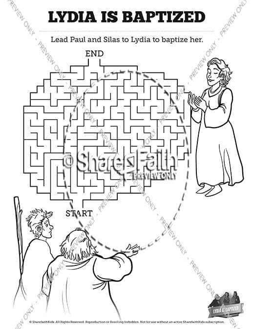 Acts 16 Lydia is Baptized Bible Mazes