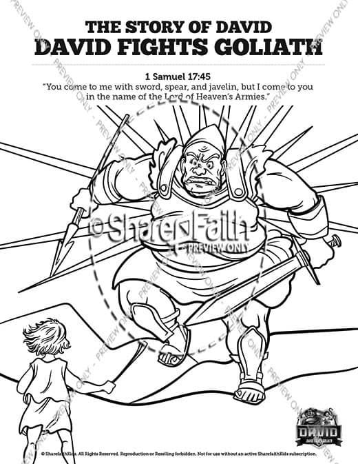 1 Samuel 17 David Fights Goliath Sunday School Coloring Pages
