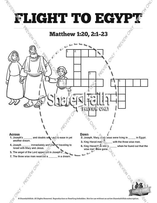 Matthew 2 Flight To Egypt Sunday School Crossword Puzzles