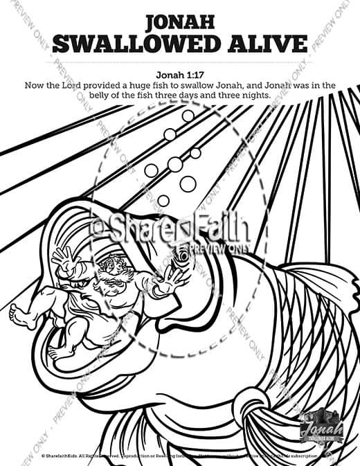 Jonah 1 Swallowed Alive Sunday School Coloring Pages